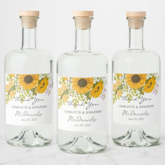 Yellow Modern Sunflowers Bouquet Wedding Alkoholflaschenetikett (Flaschen)