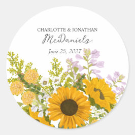 Yellow Modern Sunflowers Bouquet Wedding Runder Aufkleber