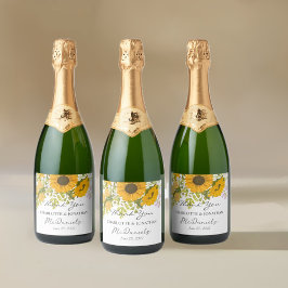 Yellow Modern Sunflowers Bouquet Wedding Schaumweinetikett