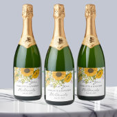 Yellow Modern Sunflowers Bouquet Wedding Schaumweinetikett