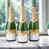 Yellow Modern Sunflowers Bouquet Wedding Schaumweinetikett