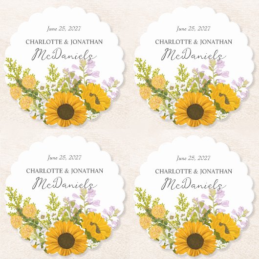 Yellow Modern Sunflowers Bouquet Wedding  Untersetzer
