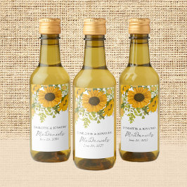 Yellow Modern Sunflowers Bouquet Wedding  Weinetikett