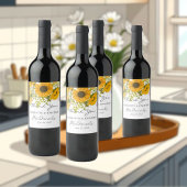 Yellow Modern Sunflowers Bouquet Wedding Weinetikett