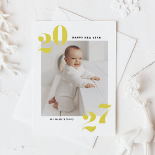 Yellow Modern Typografy Happy New Year 2022 Foto Feiertagspostkarte