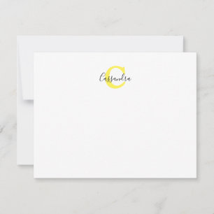 Yellow Monogram Calligraphy Script Name Note Card Mitteilungskarte