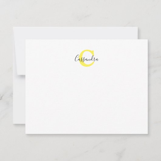 Yellow Monogram Calligraphy Script Name Note Card Mitteilungskarte (Vorderseite)