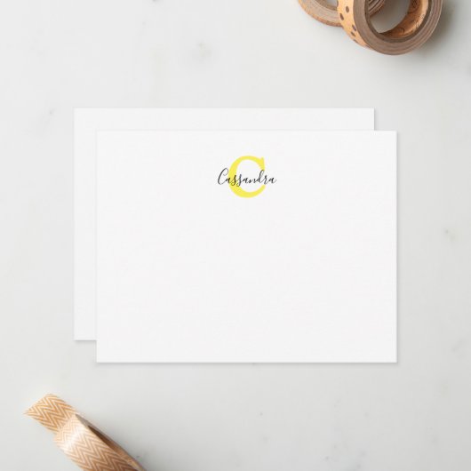 Yellow Monogram Calligraphy Script Name Note Card Mitteilungskarte (Vorderseite/Rückseite Beispiel)