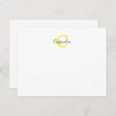 Yellow Monogram Calligraphy Script Name Note Card Mitteilungskarte (Vorne/Hinten)