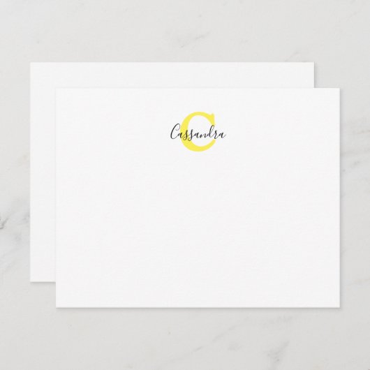 Yellow Monogram Calligraphy Script Name Note Card Mitteilungskarte (Vorne/Hinten)