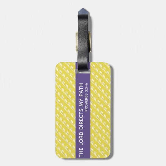 Yellow Monogram Proverbs Scripture Luggage Gepäckanhänger (Rückseite vertikal)