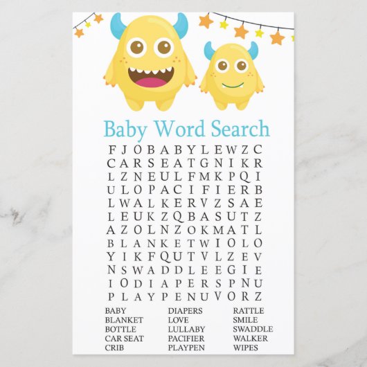 Yellow Monster Baby Shooter Word Search Game (Vorderseite)