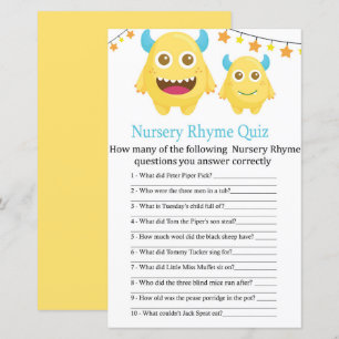 Yellow Monster Nursery Rhyme Quiz Baby-Shower-Spie