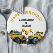 Yellow Monster Trucks Boys Happy Birthday Button (Beispiel)