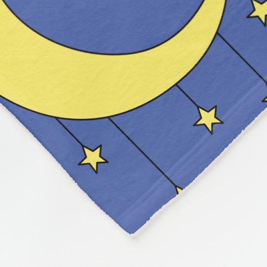 Yellow Moon and Stars illustration on Blue Fleecedecke (Ecke)