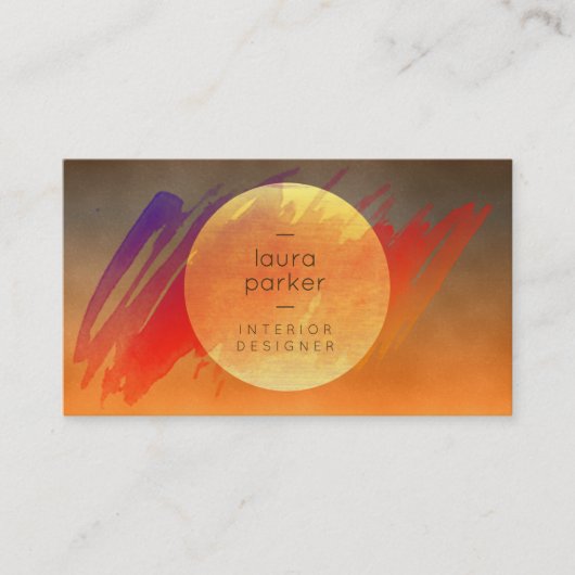 Yellow Moon Sunset Watercolor Spritzer Moderner Visitenkarte (Vorderseite)