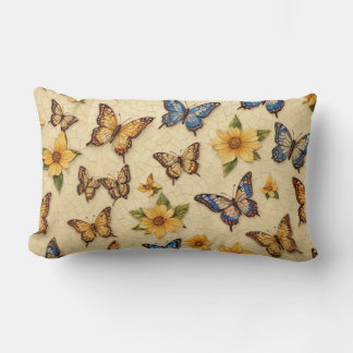 Yellow Mosaic Butterflies And Flowers Lendenkissen