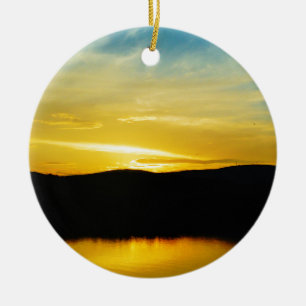 Yellow Mt Lake Sunset Keramikornament
