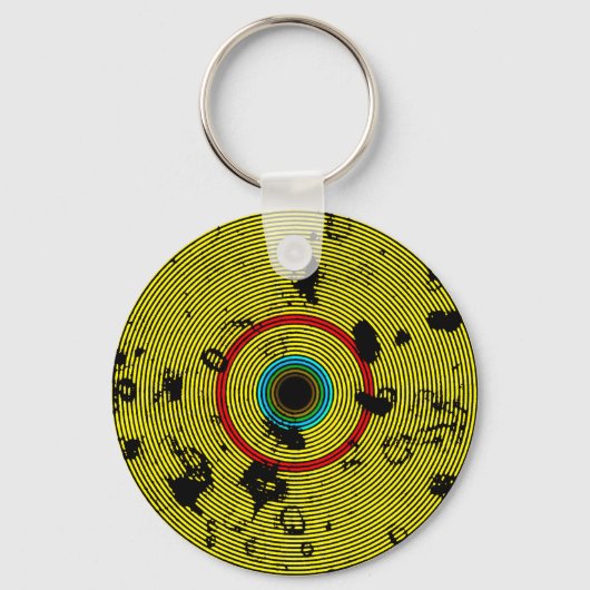 YELLOW Multicolor Vinyl Disk Textur Muster Schlüsselanhänger (Vorderseite)