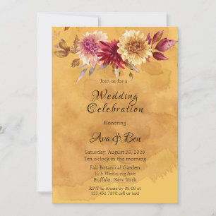Yellow Mustard Watercolor Dahlia Blume Hochzeit Einladung