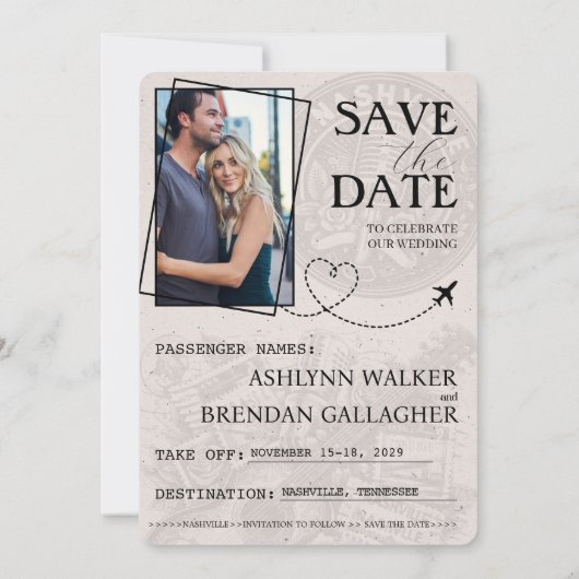 Yellow Nashville Passport Save the Date (Rückseite)