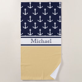 Yellow Navy Blue Anchor Muster Name Nautic Strandtuch