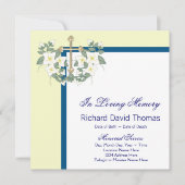 Yellow Navy Blue Cross in Love Memory Memorial Einladung (Vorderseite)