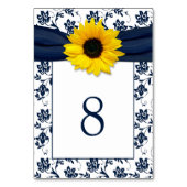 Yellow Navy Blue Damask Sonnenblume Ribbon Hochzei Tischnummer (Rückseite)