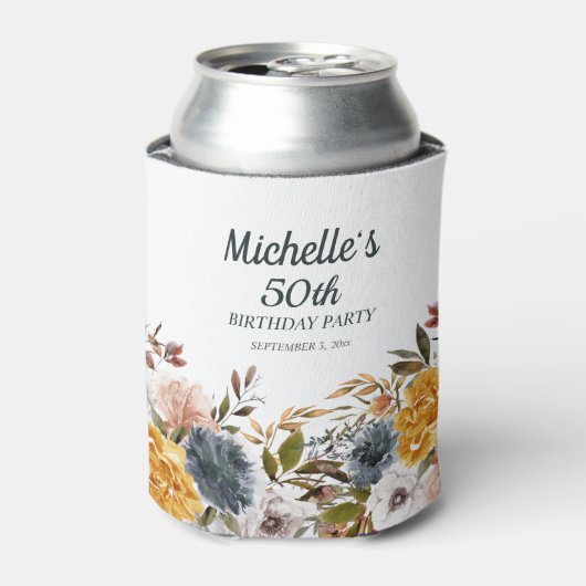 Yellow Navy Blue Floral 50. Geburtstag Dosenkühler (Kanne Vorderseite)