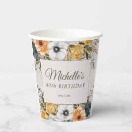 Yellow Navy Blue Floral Glitzer 40. Geburtstagsnam Pappbecher