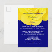 Yellow Navy Blue Floral Rose Simple Wedding Einladungspostkarte (Vorne/Hinten)