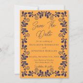 Yellow Navy Blue Mexican Fiesta Talavera Foto Save The Date (Vorderseite)