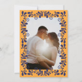 Yellow Navy Blue Mexican Fiesta Talavera Foto Save The Date (Rückseite)