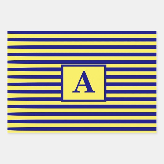 Yellow Navy Blue Naugram Monogram Christmas Geschenkpapier Set (Vorderseite)