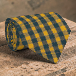 Yellow & Navy Blue Plaid Pattern Necktie Tie Krawatte