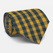Yellow & Navy Blue Plaid Pattern Necktie Tie Krawatte (Gerollt)