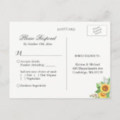 Yellow Navy Blue Sunflores Rustic Wedding RSVP Einladungspostkarte (Rückseite)