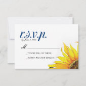 Yellow Navy Blue Sunflower RSVP Card (Vorderseite)