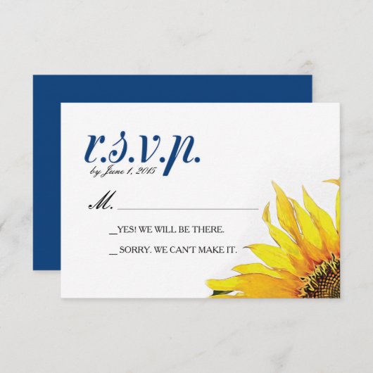 Yellow Navy Blue Sunflower RSVP Card (Vorne/Hinten)