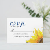 Yellow Navy Blue Sunflower RSVP Card Karte (Stehend Vorderseite)