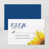 Yellow Navy Blue Sunflower RSVP Card Karte (Vorne/Hinten)