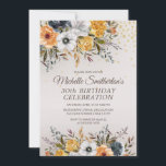 Yellow Navy Blue White Floral 30. Geburtstag Einladung<br><div class="desc">Hübscher Senfgelb,  weiß und marineblau Aquarellblüte mit goldenem Glitzer auf einer bräunlichen 30. Geburtstags-Party Einladung für Frauen. Kontaktieren Sie mich für Hilfe bei der Anpassung oder für die Abstimmung oder Koordination von Zazzle Produkten.</div>
