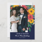 Yellow Navy Boho Blume Arch Wedding Foto Dankeskarte (Vorderseite)