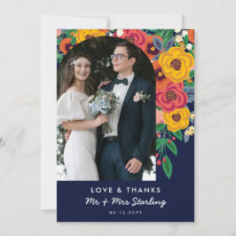 Yellow Navy Boho Blume Arch Wedding Foto Dankeskarte