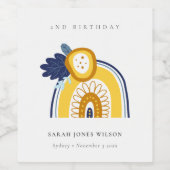 Yellow Navy Boho Floral Regenbogen jedes Alter Geb Weinetikett (Einzelnes Label)
