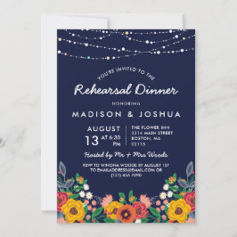 Yellow Navy Boho Florals Stringlights Probe Einladung