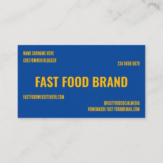 Yellow Navy Fast Food Burger Chicken Restaurant Visitenkarte (Rückseite)