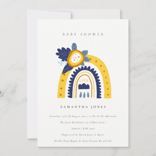 Yellow Navy Flora Rainbow Foto Kinderdusche Einlad Dankeskarte (Vorderseite)