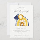 Yellow Navy Floral Foto Rainbow Birthday Einladung (Vorderseite)