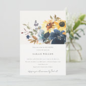 Yellow Navy Sonnenblumen Blütendusche Einladung (Stehend Vorderseite)